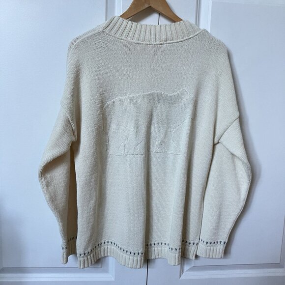 Cotton Country Sweater Womens L White Laurentian Polar Bear Phoebe Friends - Picture 5 of 8
